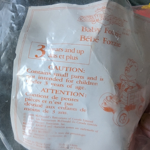 Muppet Babies Vintage Fozzie Bear 1990 McDonald's Toy Canada 90's Red Wagon Bag - Picture 8 of 12